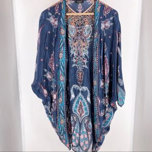 Tolani Blue Rayon Open Draped Kimono Cardigan One Size